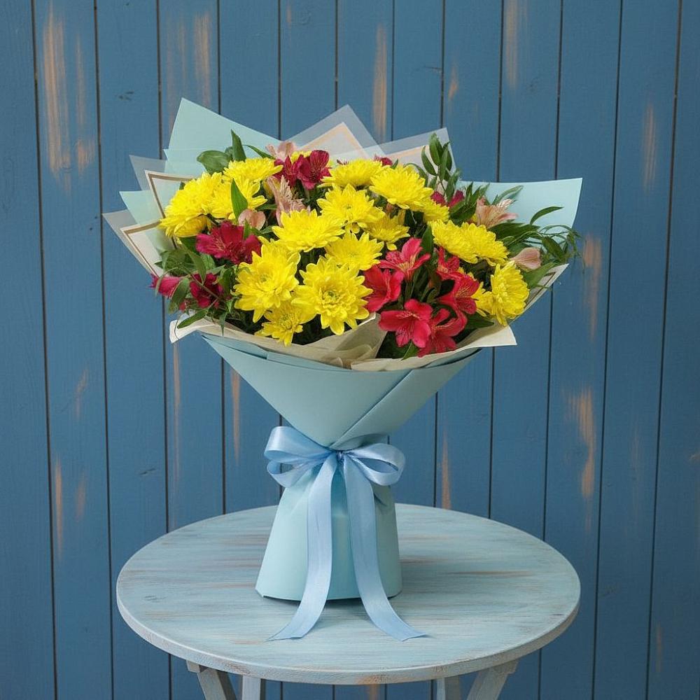 Букет цветов из: Альстромерии и Хризантемы в Преображенской
