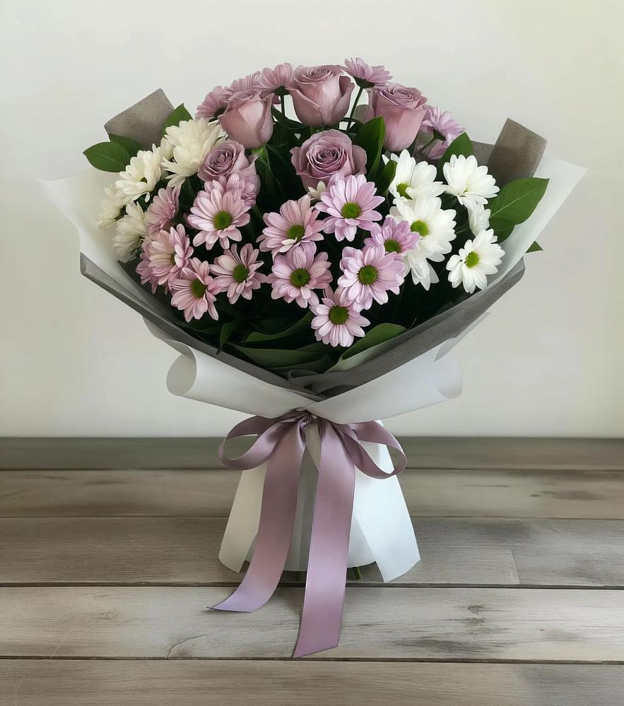 Букет цветов из: Хризантемы и Розы в Преображенской