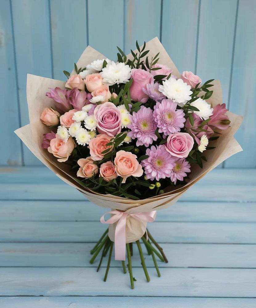 Букет цветов из: Хризантемы, Розы и Альстромерии в Преображенской