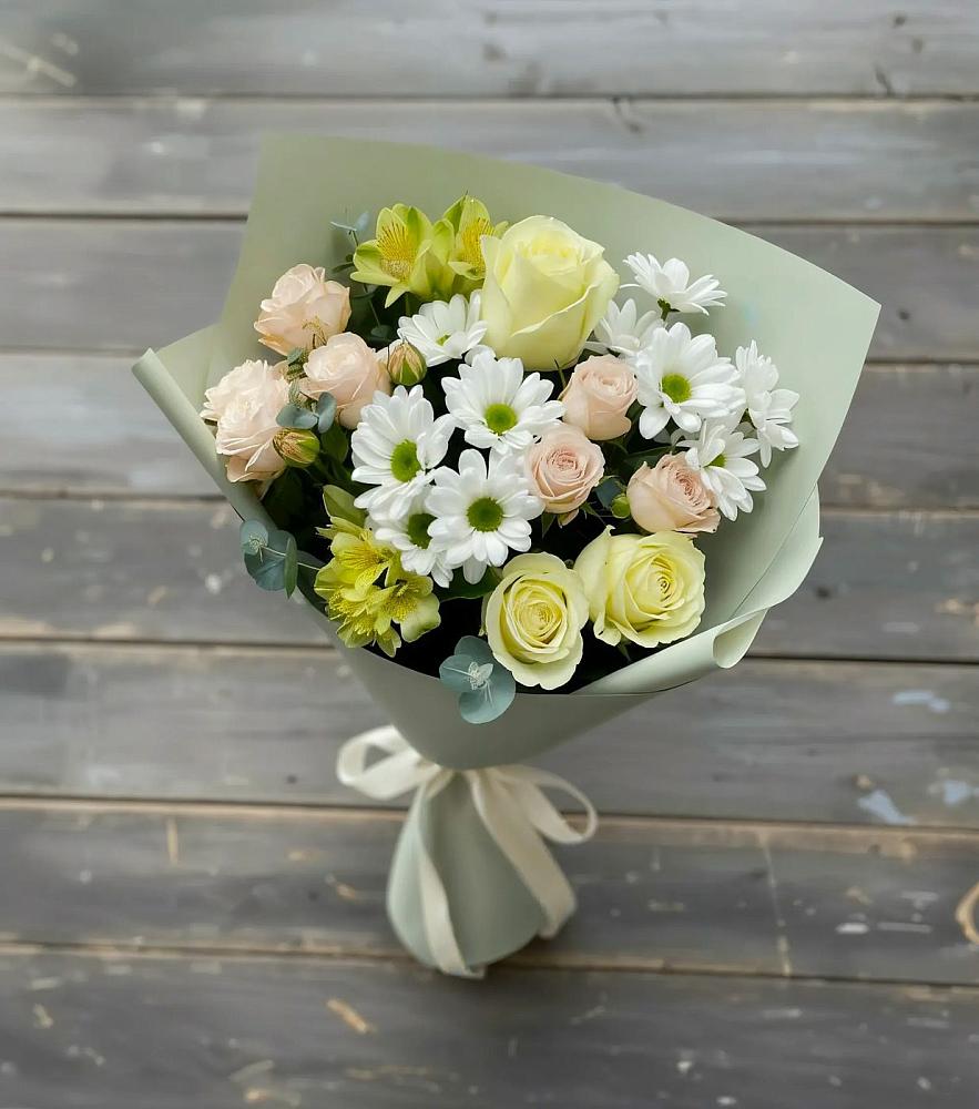Букет цветов из: Альстромерии, Розы и Хризантемы в Преображенской