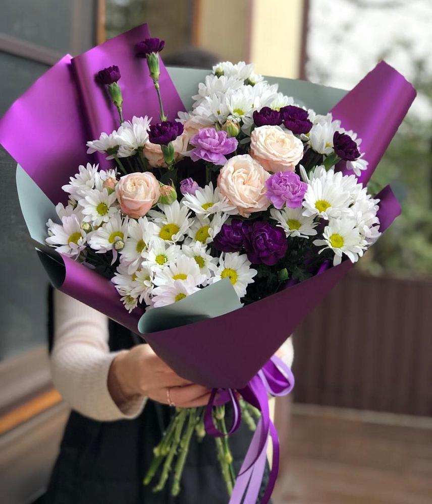 Букет цветов из: Хризантемы, Гвоздики и Розы в Преображенской