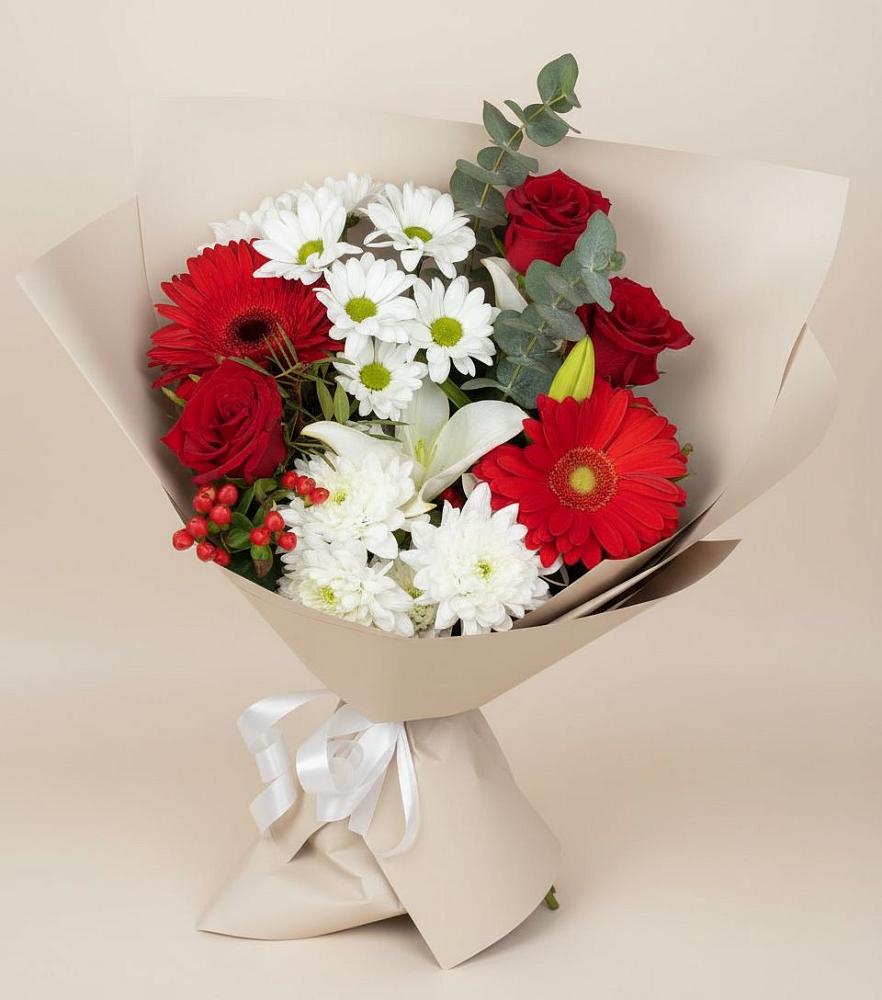 Букет цветов из: Розы, Хризантемы, Герберы и Лилии в Преображенской