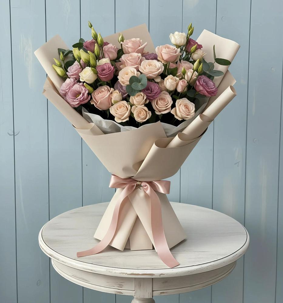 Букет цветов из: Розы и Лизиантусы в Преображенской