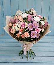 Букет цветов из:  Хризантемы, Розы и Альстромерии в Преображенской