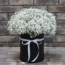 Цветочная композиция из Гипсофила в шляпной коробке в Преображенской