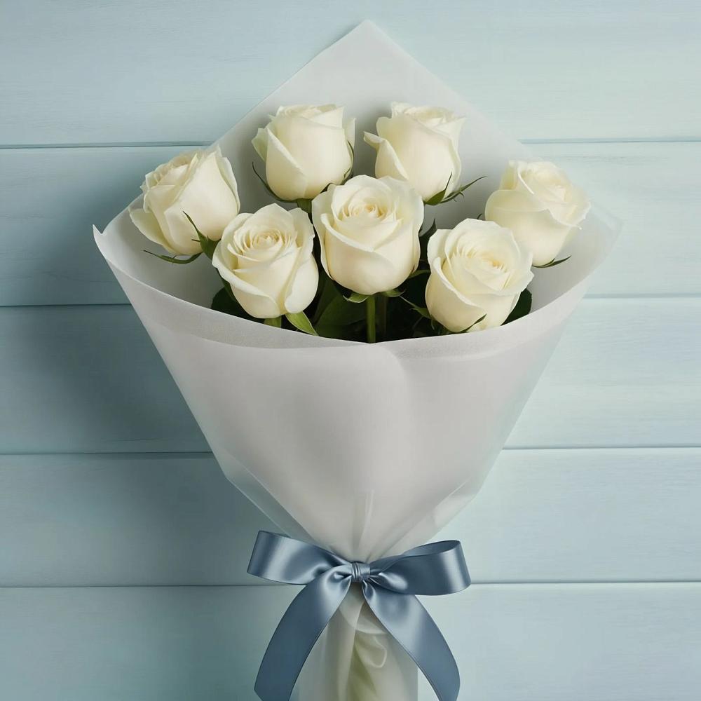 Букет 7 Белых роз Эдлесс Лав в Преображенской